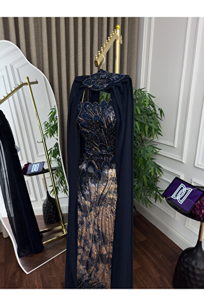 BTROON Evening dress with jacquard embroidery, chiffon shell