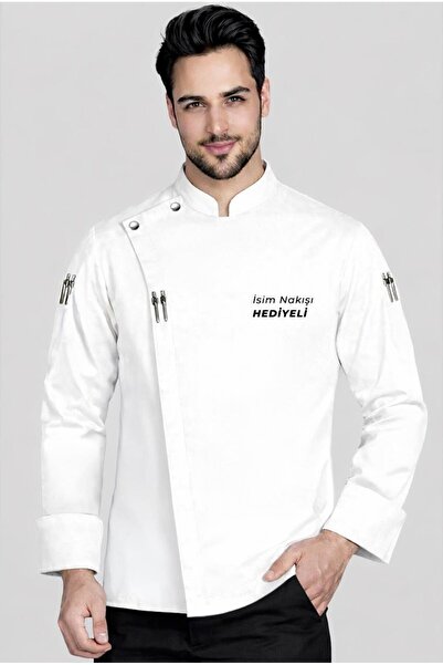 Üniformanya İsim Hediyeli Prestij Chef Profesyonel Şef Aşçı Beyaz Aşçı Formas...
