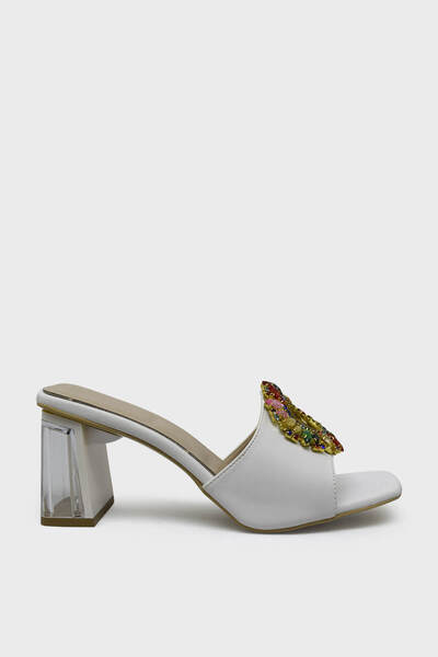 kanuga Women's Stone Detailed Heeled Slippers White Bb23-617