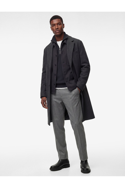 Koton Regular Fit Pocketed Mono Collar Buttoned Long Cashmere Coat