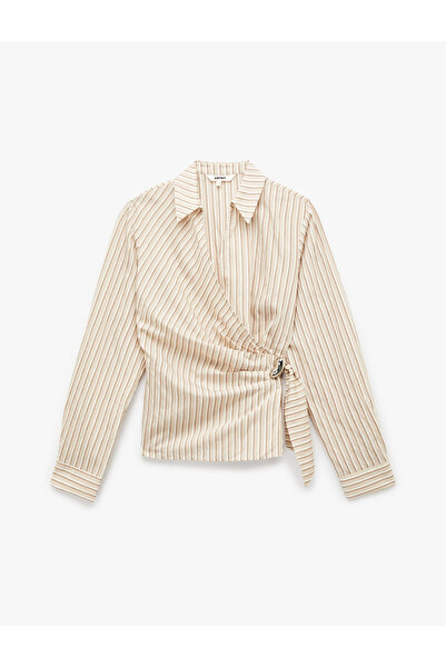 Koton Double-Breasted Striped Shirt with Long Sleeves, Accessories, and Side ...