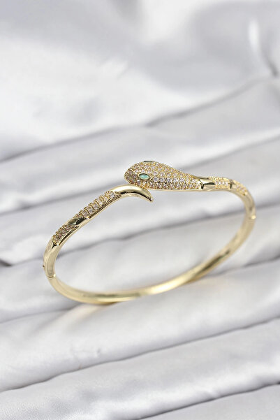 Nacario Mey Import ®   Brass Zircon Stone Snake Model Women's Handcuff Bracelet