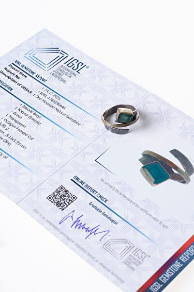 OSMANLI DOĞAL TAŞ خاتم بتصميم خاص من الزمرد المعتمد (S.K.297)