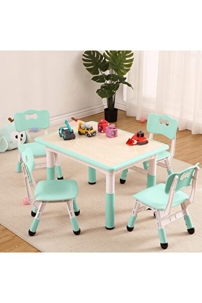 Garvee Toddler Table and 4 Chairs Set - Height Adjustable Table with Graffiti...