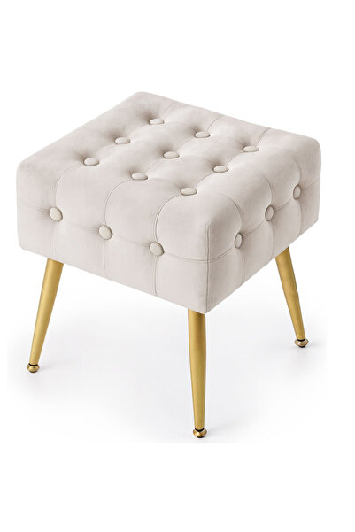 SERSIMO Quadra upholstered stool, velour, with metal legs, 40x40x42 cm, beige