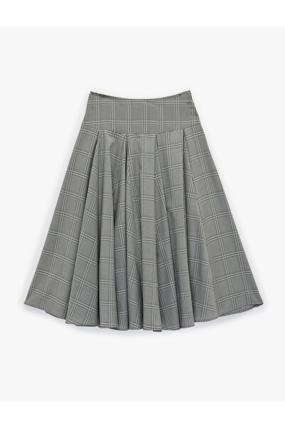 Koton Comfortable Fit Flared Cut Pleated Midi Plaid Skirt