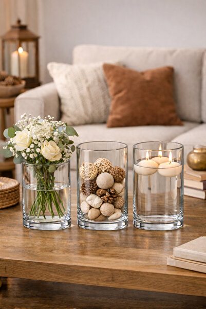 Paşabahçe 3-Piece Cylinder Candle Holder 9X16 (Not Borosilicate) with Paşabah...