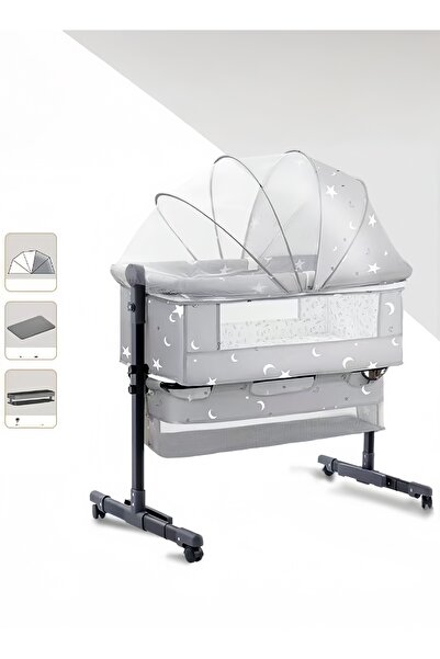 Bojasmiial Portable Baby Bedside Crib with Large Storage Basket, Mosquito Net...
