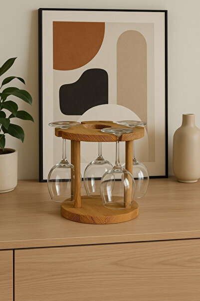 Arkaik Craft Ahşap Şişelik Kadehlik Kadeh Stantı Şık Düzenleyici