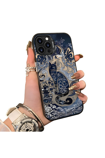 ucuc iPhone 14 Pro Uyumlu Silikon Kenar Sert Arka Anti Düşme Kılıfı Klasik Desen