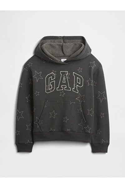 GAP Kız Çocuk Siyah Relaxed Logo Sweatshirt