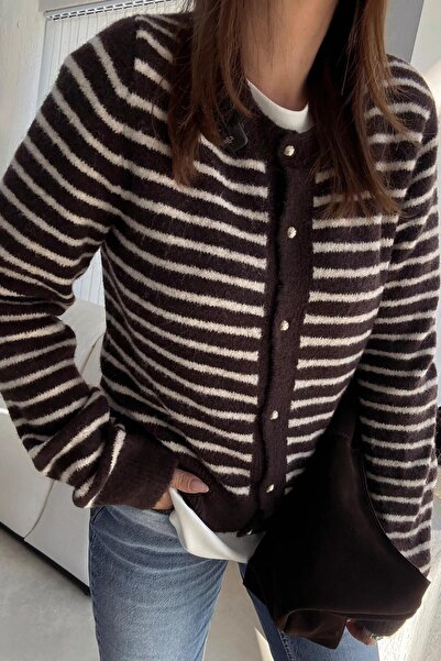 ELVAN TOLON Brown Striped Cardigan