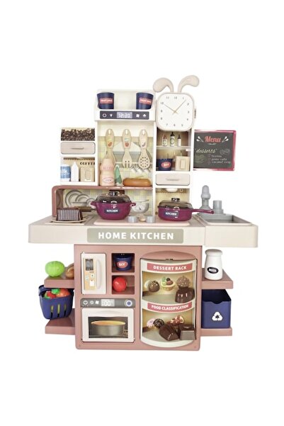 Salamandra Kids Bucătărie 37 piese, roz neutru, cu lumini și robinet, SALAMAN...