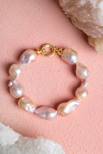 OSMANLI DOĞAL TAŞ Certified Pearl Silver Clasp Natural Stone Bracelet (Sk:375)