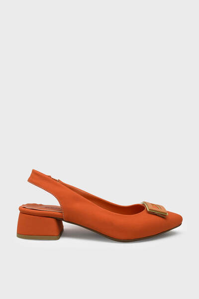 kanuga Women's Buckled Short Heeled Shoes Orange Satin Bb2023-07