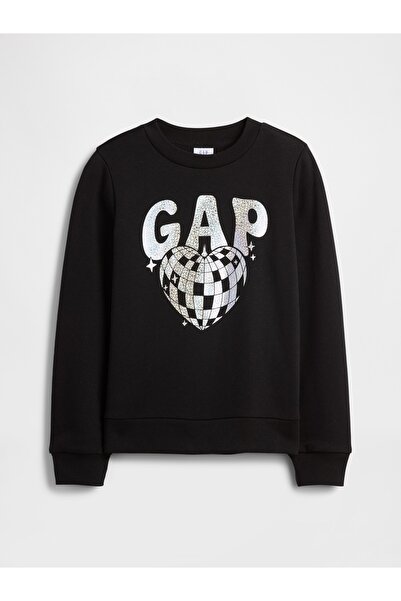 GAP Kız Çocuk Siyah Grafik Logo Baskılı Sweatshirt