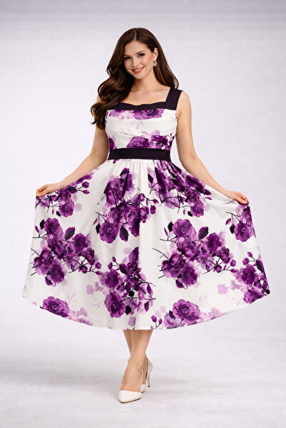 Stylish فستان ستايلش أنيق مورد باللون الأبيض والعنابي