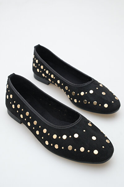 meyra'nın ayakkabıları Women's Stoned Daily Ballerina Black Suede