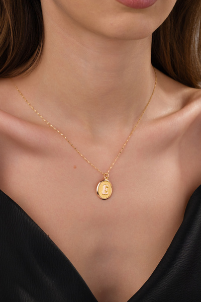 Zeynepli gold & jewelry 14 AYAR ALTIN OVAL E HARFLİ KOLYE