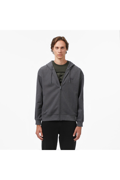 Lacoste Erkek Relaxed Fit Kapüşonlu Gri Sweatshirt