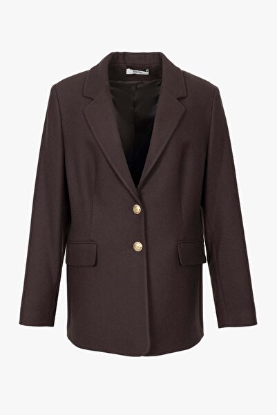 Ekol Large Size Cashmere Jacket with Flap Pockets