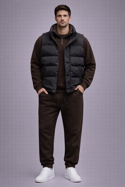 THANBUTİK Padded Inflatable Vest Half Zip Fleece Sweat and Fleece Tracksuit 3...