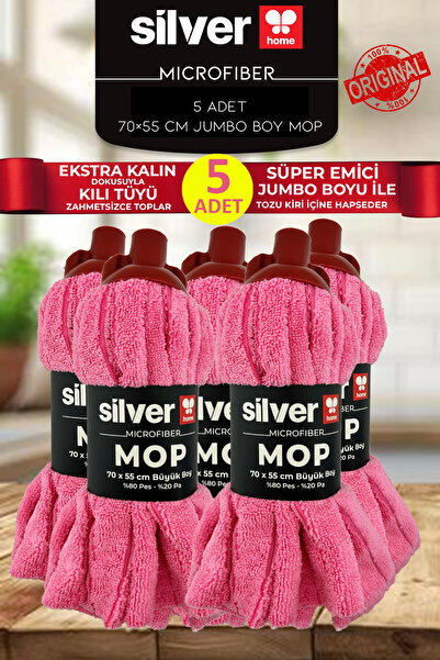 SİLVER HOME Mikrofiber Kıl Tüy Toplayan Mop Yedek Ucu Büyük Boy 70×55 cm Pemb...