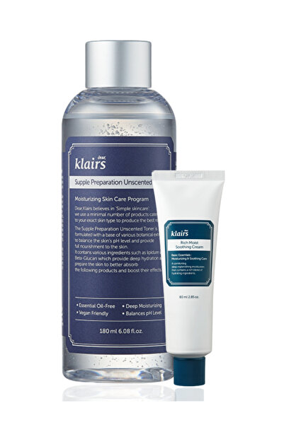 Klairs مجموعة تونر غير معطر وكريم مرطب غني ومهدئ - ثنائي كوري للعناية بالبشرة...