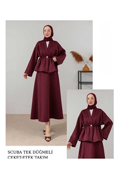 butik hira Scuba One Button Skirted Suit