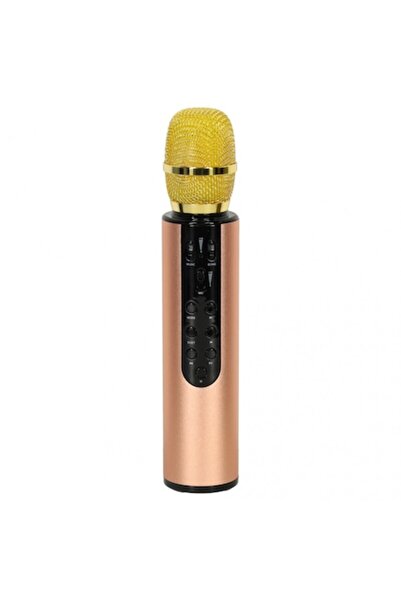 Ikonka Microfon karaoke wireless Bluetooth, auriu