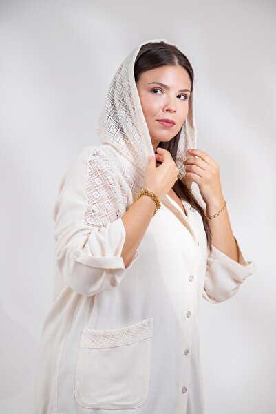 Roxxlen 1212075 Жіночий великий розмір бежевий піджак з мереживними деталями