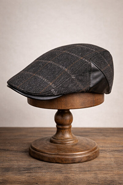 Külah قبعة مسطحة للرجال من مزيج الصوف مع حواف جلدية |   قابل للتعديل |   قبعة...