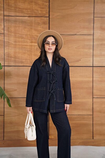 Ekim Store Pocketed Lace-Up Double Denim Set