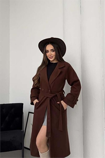 Dipmoda Palton de damă premium cu curea, mâneci raglan și nasturi, maro molto...