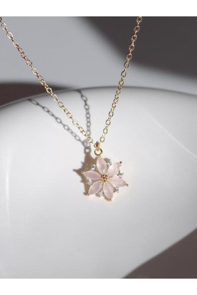 Reorah Collection Soft Pink Zircon Stone Flower Necklace