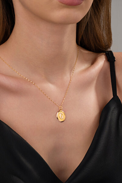 Zeynepli gold & jewelry 14 AYAR ALTIN OVAL G HARFLİ KOLYE