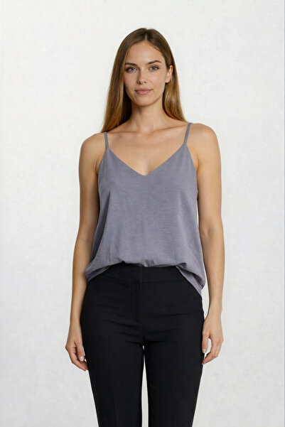 Spazio Jackeline Askılı V Yaka Bluz GRİ