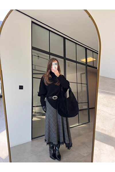 BB Bensu Buyruk DANTEL DETAYLI EKOSE ETEK ANTRASİT