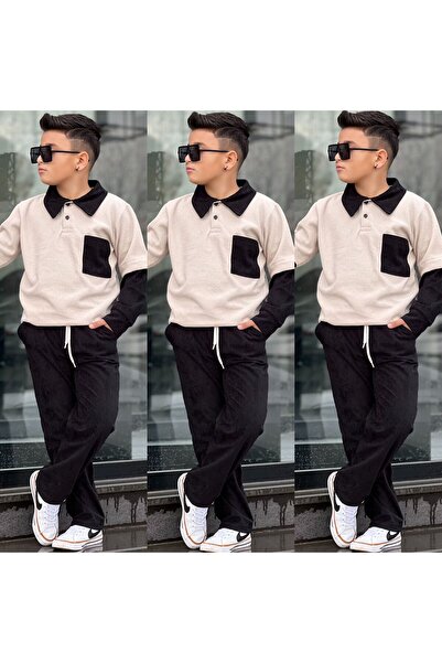 Burçak Butik طقم شتوي أنيق للأولاد مكون من قطعتين - سترة مع جيب وبنطلون مخملي...