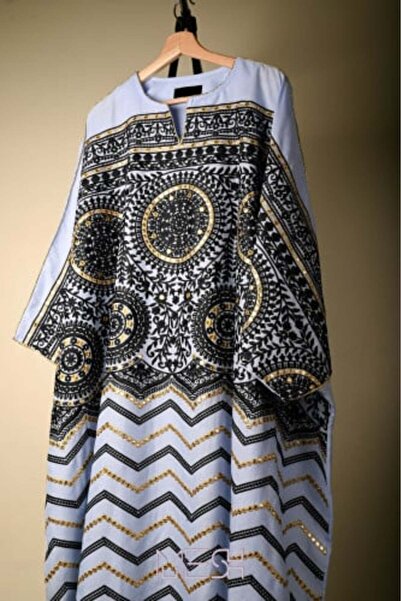 MESH sa Sky Blue Jalabiya with Embroidery