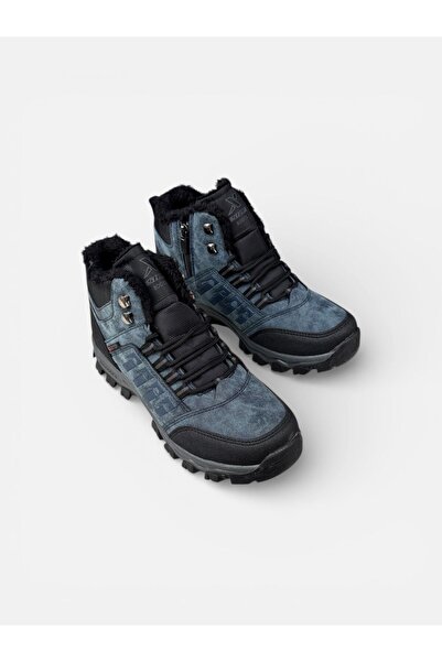 XStep Men's Navy Blue Side Zipper Anti-Slip Sole Outdoor Boots