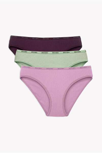 ZICCHO Pack of 3 Ribbed Cotton Fabric Panties Set
