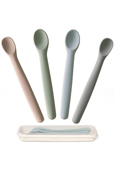 Arabest طقم ملاعق سيليكون للأطفال مكون من 4 قطع، بمقاسين مختلفين، مناسب للأطف...