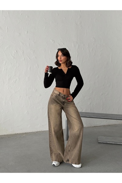 blue wings denım co. Brown Tinted Wide-Leg Jeans