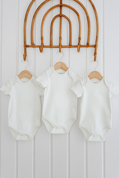 Lilabio 100% Organic Cotton 3-Piece White Short Sleeve Baby Bodysuit