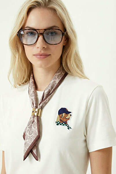 Lovelyİstanbul Πλεκτό μπλουζάκι με κεντημένο φουλάρι LMC0085 ΛΕΥΚΟ