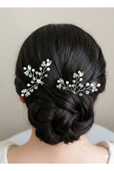 gelinmz Pearl and Crystal Detailed Bridal Hair Clip – Set of 2