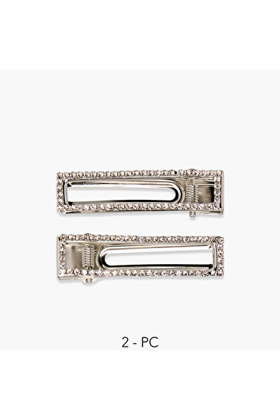 Lifestyle Pack of 2 Rectangle Shaped Hair Clips with Crystal Stone Embellishm...