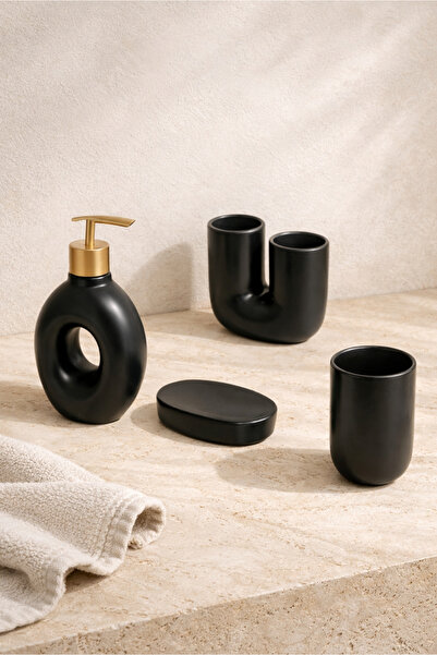 HOMİNG Ceramic Bathroom Set Black 4 Pieces 242436