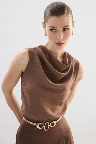 Sateen Degaje Collar Blouse - Mink